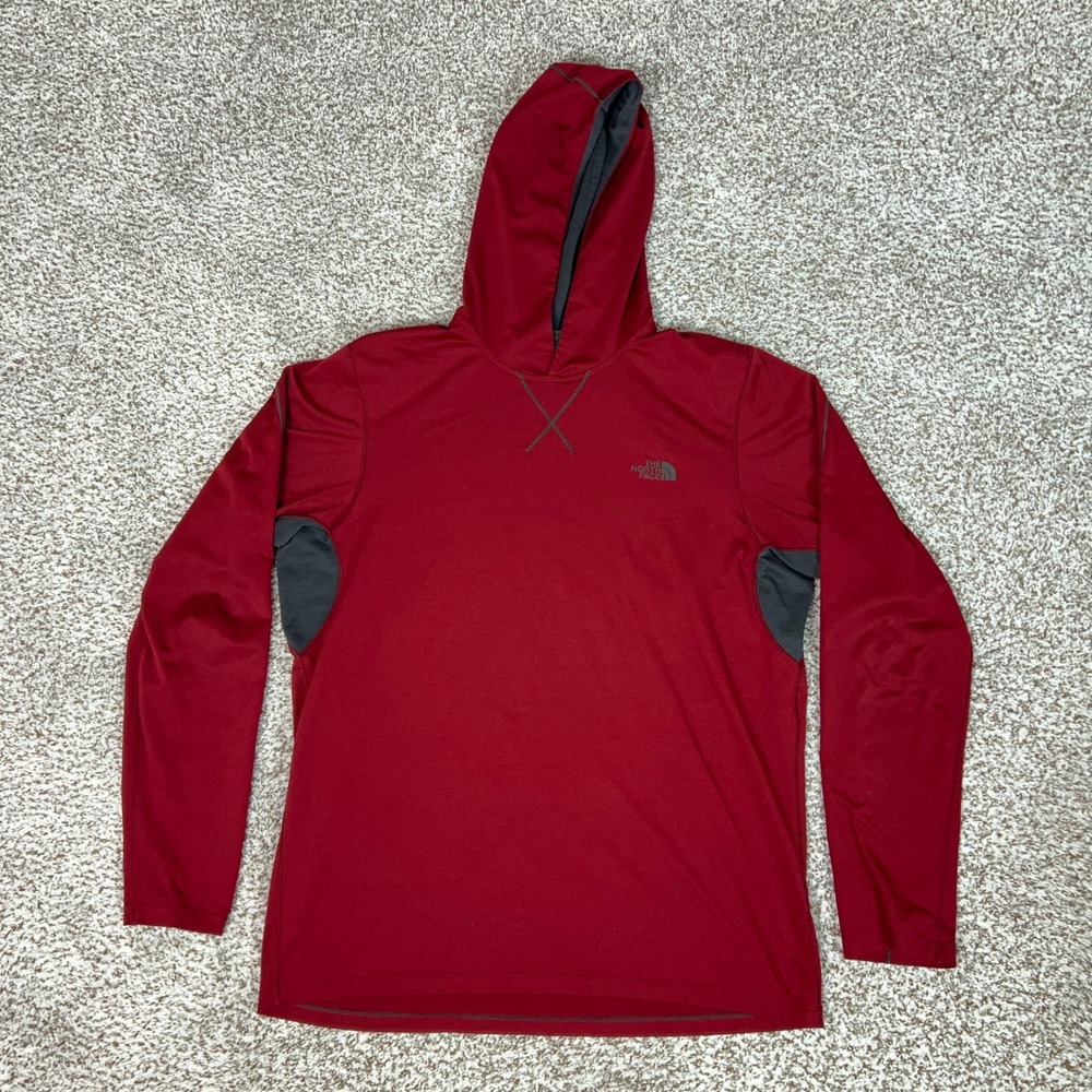 North Face Hoodie Mens Medium Red Active FlashDry Long Sleeve Hiking Outdoor Top